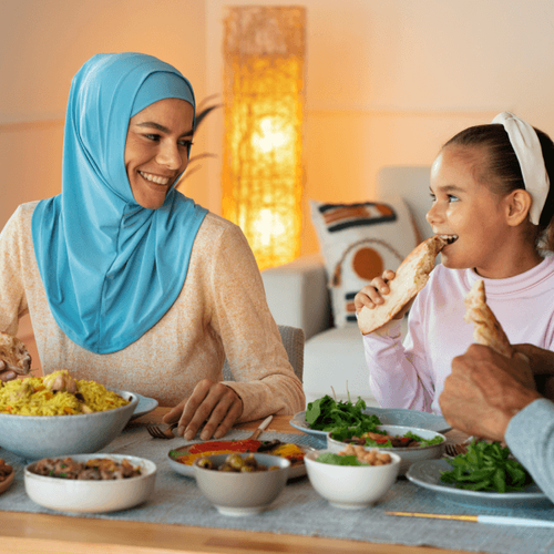 smiley family eating together